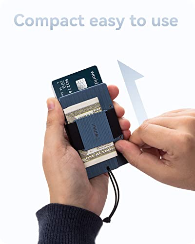 Minimalist Slim Metal Mens Wallet - RFID Blocking Credit Card Holder with Cash Strap and Lanyard - Aluminum Small Thin Front Pocket Wallet (Metalblue)3