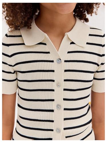 SweatyRocks Girl's Striped Button Down Cropped Cardigan Casual Collar Short Sleeve Knit Sweater Tops3