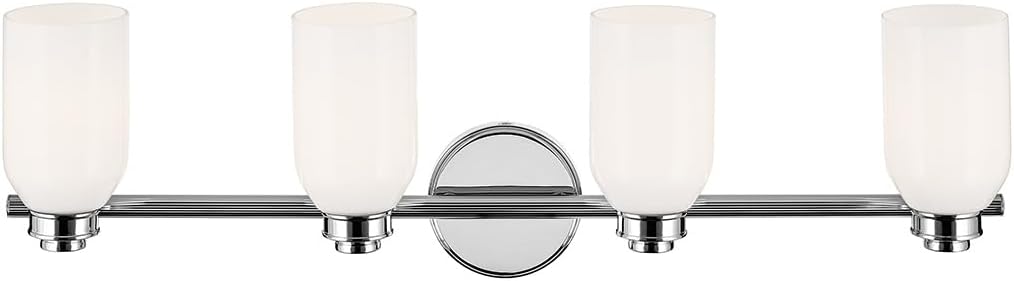 Kichler Shae 32.25" 4-Light Bathroom Vanity Light Fixture with White Opal Glass in Chrome, Modern Wall Mount Over Mirror for Powder Room (32.25" W x 9" H), 55203CH