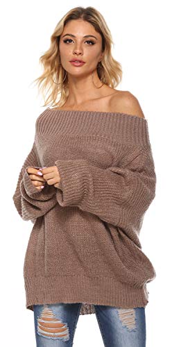 GOLDSTITCH Women's Off Shoulder Batwing Sleeve Loose Oversized Pullover Sweater Knit Jumper3