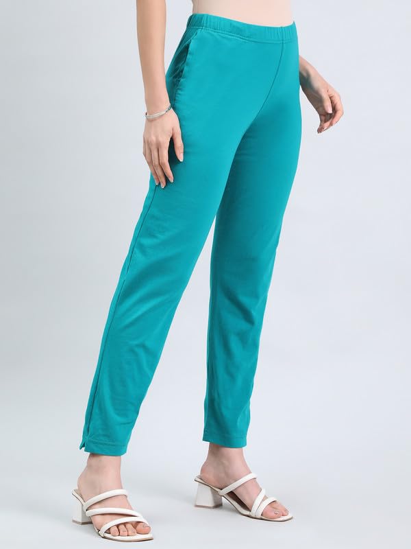 Image of GO COLORS Soft Cotton Stretch Kurti Pants Full Length for Women| Breathable, Mid Rise