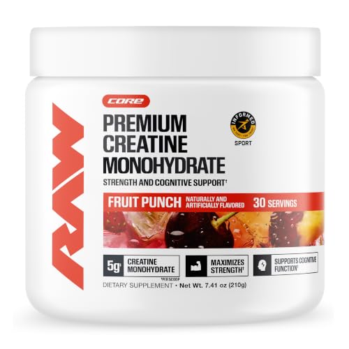 RAW Nutrition Creatine Monohydrate Micronized Powder, Fruit Punch, 30 Servings