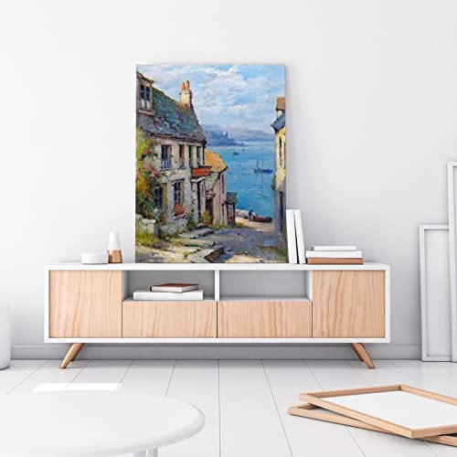 Coastal Wall Art Mediterranean Cityscape Art Modern Travel Art Landscape Painting Canvas Painting Wall Art Poster For Bedroom Living Room Decor 24X32Inch(60X80Cm) Frame-Style #TOP2
