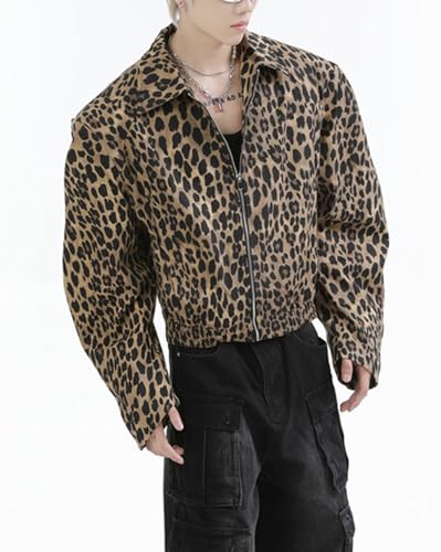 Autumn Winter Men's Print Denim Jacket Loose Retro Jacket With Shoulder Pads4