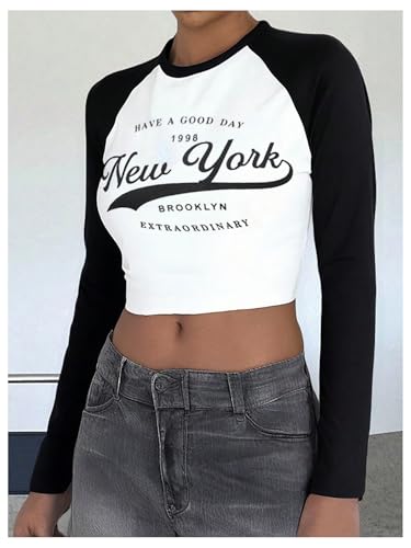 SHENHE Girl's Graphic Long Sleeve Crop Tee Color Block Crew Neck Raglan Tshirt Top4