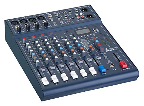 StudioMaster Club XS 8-Channel Mixer | PA Mixing Desk with Bluetooth Audio Streaming, USB/SD Media Player, Phantom Power Support, Built-in DSP Effects | Compact Live Sound & Recording Mixer with USB