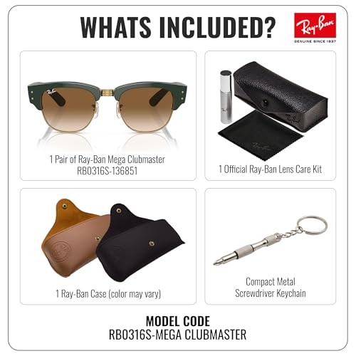 Image of Ray-Ban RB0316S MEGA CLUBMASTER Square Shaped Sunglasses for Men & Women with Official RAYBAN Eyewear Kit