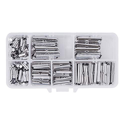 PandaHall Elite - 200 Pcs 5 Tailles Tubes à Fermeture à Glissière Embouts de Bijoux Embouts de Curseur Fermoir Capuchon en Fer pour la Fabrication de Bijoux, Platine