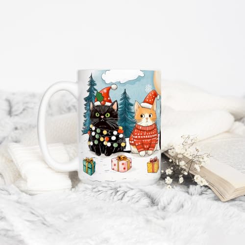 Taza de cerámica con diseño de gatos navideños multicolor 15oz miniatura 3