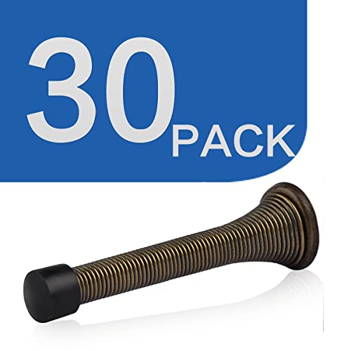 Image of HOMOTEK 30 Pack Spring Door Stopper with Rubber Bumper 3-1 /8 inch Flexible Spring Heavy Duty Wall Door Stop Low Mounted Door Bumper for Home (Antique Brass)