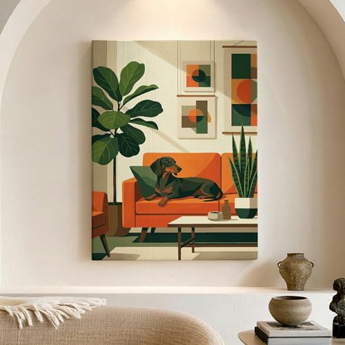 Modern Abstract Wall Art, Green Orange Geometric Canvas Prints, Home