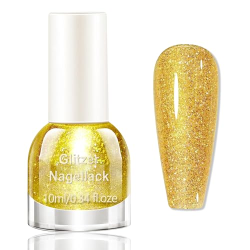 Vernis à ongles à paillettes dorées - Séchage rapide et longue durée - Vernis à ongles à base d'eau - Vernis à ongles pour bricolage - Pas de lampe UV - Pour...