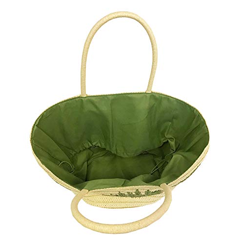 Bolsa Palha Bordada Folhagem Alça Dupla Praia