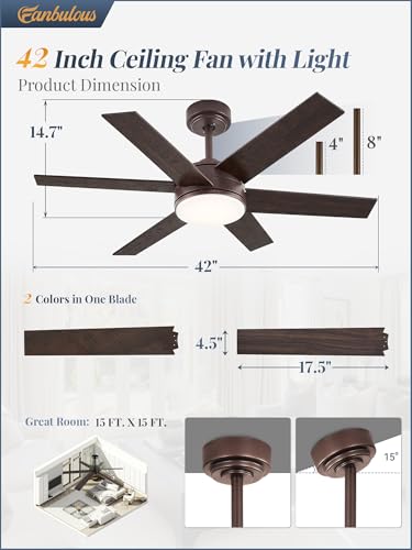Image of Fanbulous 42 inch Outdoor Ceiling Fans with Lights, Dimmable 3CCT, Brown