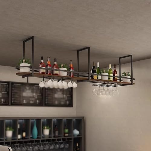 Étagère à vin suspendue pour libérer l'espace comptoir avec support doré