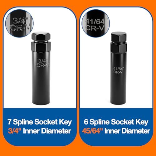 Image of DYNOFIT 7 Spline Lug Nuts Key for Wrench with 13 /16 inch(21mm) and 7 /8 inch(22mm) Hex, 7 Point Wheel Lock Nut Key Replacement Tool for 14x1.5, 14x2.0, 9 /16 inch Wheel Nuts