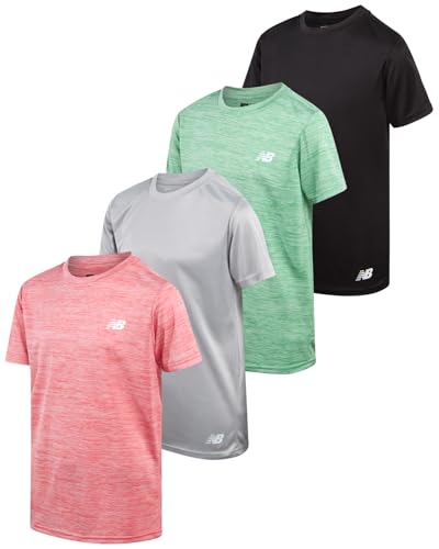 Catálogo para Comprar On-line Ropa de Running para Niño Top 10. 42 New Balance - Camisetas atléticas para niños, paquete de 4 camisetas de rendimiento activo para niños, cuello redondo, manga corta, para niños, Green Space Black Red, 10-12