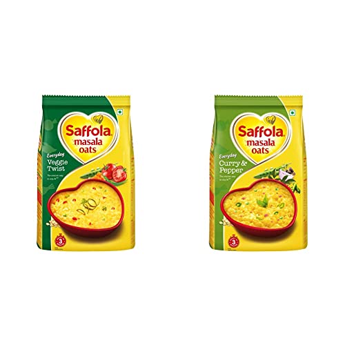 Image of Saffola Masala Oats Veggie Twist, 500g + Saffola Masala Oats, Curry & Pepper, 500g