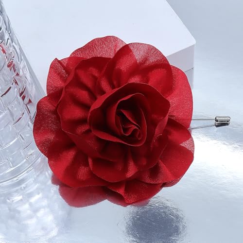 Image of Chunky Flower Brooches Pins for Women,Trendy Charming Chiffon Red Rose Corsage, Aesthetic Accessories for Wedding Ceremony