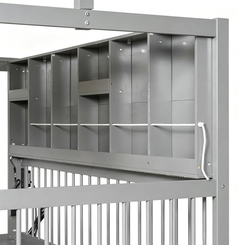Image of Twin Size House Bed with 2 Large Drawers, Side Bookshelf with LED Strip, Cozy Reading Nook & Playhouse for Boys & Girls (Gray-TT)