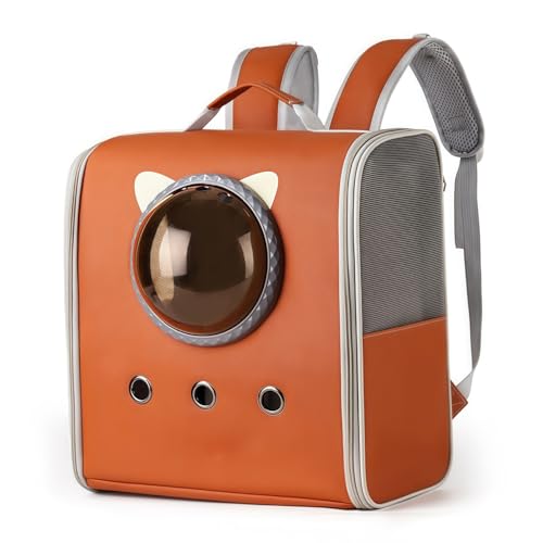 Kaziro ペットキャリーリュック 宇宙船カプセル型 折りたたみ式 2種窓付き 通気性 小型犬・猫・小動物対応 軽量 大容量 9kg耐荷 ドライブ 通院 旅行 防災 避難用 リュックサックタイプ 多機能ペットバッグ (淡い茶色)