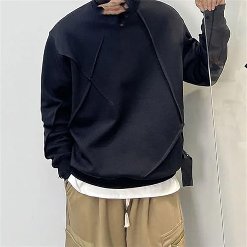 Winter Edition Trendy Solid Color Design Sense Round Neck Thickened Loose Handsome Men's Sweater3