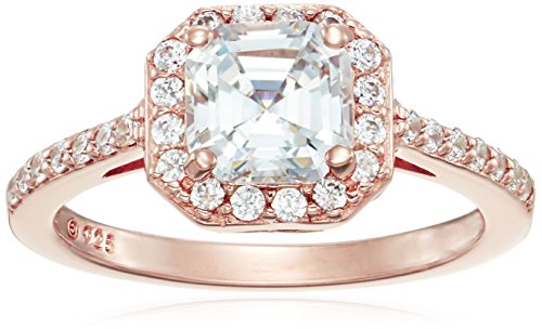 Gold Plated Sterling Silver Asscher-Cut Halo Ring Set with Infinite Elements Zirconia