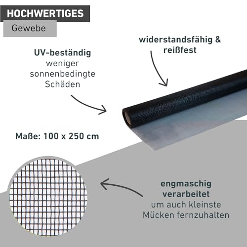 Windhager Insektenschutz Fliegengitter Insektenschutzgewebe aus hochwertigem Fiberglas, Maschenfest verschweißt, UV-beständig, anthrazit, 100 x 250 cm