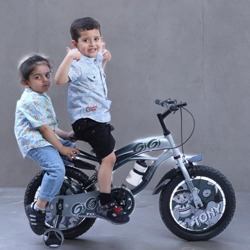 Image of TONY Cycle Bicycles Sports Gigi 16T BMX Single Speed Bicycle for Kids (5-8 Years) Boys & Girls | Double Back Seat | Training Wheels | Water Sipper | Ideal for Outdoor Fun (Silver)