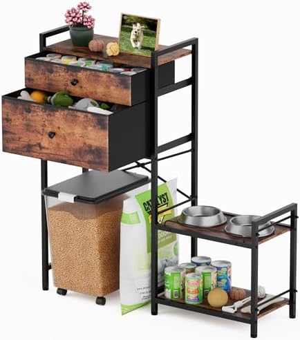 Elevated Dog Bowls,8 Heights Adjustable Dog Storage Organizer She...