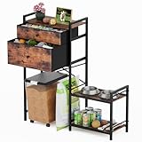 SAKSUN Elevated Dog Bowls,8 Heights Adjustable Dog Storage Organizer Shelves with Toy Double Drawer, Pet Food Station Cabinet for Medium Large Dogs,Elevated Dogs Bowls with Storages, Rustic Wood Brown