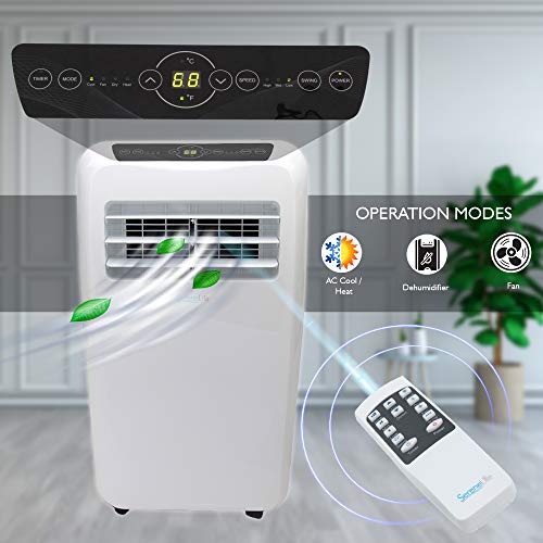 Serene Life 10,000 BTU Portable Air Conditioner + 9,000 BTU Heater, 4-in-1 AC Unit with Built-in Dehumidifier, Fan Modes, Remote Control, Complete Window Exhaust Kit for Rooms Up to 350 Sq. Ft
