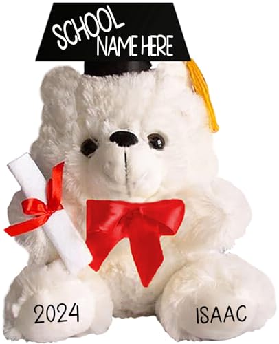 Personalized Graduation Teddy Bear Gifts 2024 for Her, for College, High School, 12 Inch - Cute Custom White Bear with Your Name and Year on The Feet