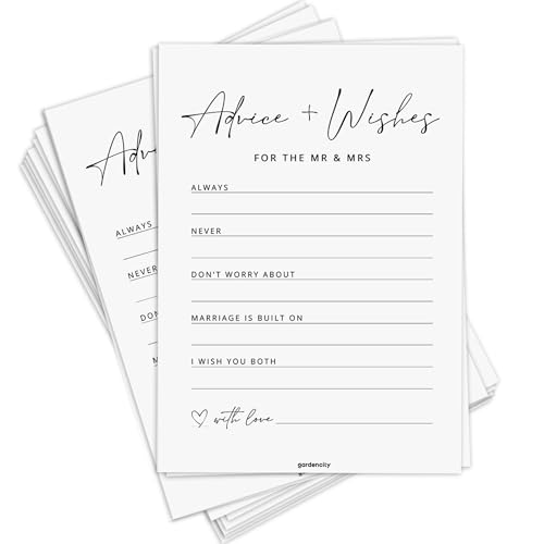 GardenCity Advice and Wishes for The Mr and Mrs, Bridal Shower Games for 50 Guests, Bridal and Wedding Shower Advice Cards, 50 Cards, Minimalist