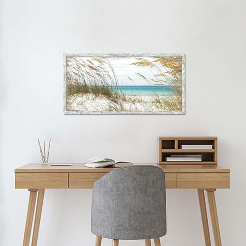 Beach Framed Wooden Wall Art: Rustic Coastal Picture Modern Seascape Painting Ocean Landscape Artwork Seaside Prints Decor for Bathroom - Image 3