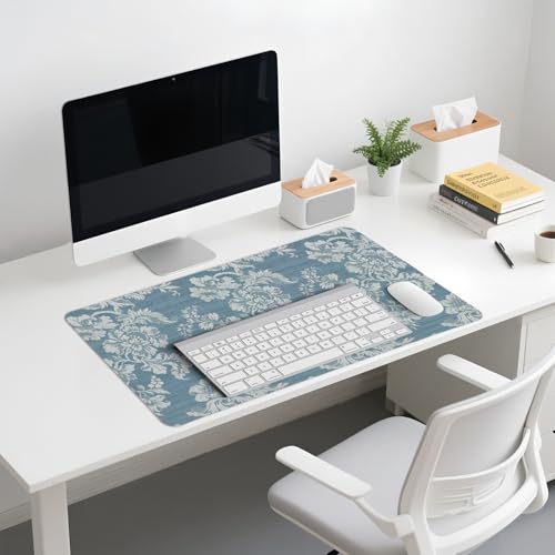 Image of Blue Chinoiserie Mouse Pad,Vintage Blue and White Floral Desk Mat,Big Large Vintage Floral Preppy Trendy Mouse Pad,Girly Gaming Mousepad,Girly Laptop Desk Mat for Dorm Home Office,23.6x11.8 In
