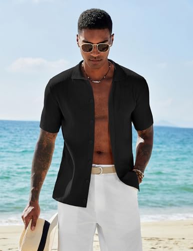 COOFANDY Men's Short Sleeve Knit Shirts Casual Button Down Polo Shirt Fashion Summer Beach Tops3