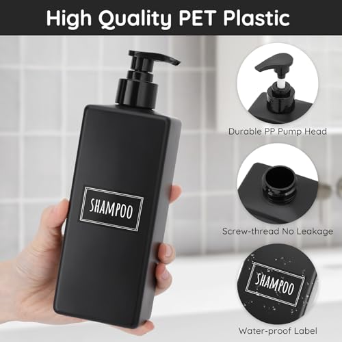 Image of Segbeauty Bathroom Soap Dispenser with 2 Extra Pumps, 3 Pack 16.9oz Shampoo and Conditioner Bottles with Funnel, 500ml Empty Shower Bottles Refillable with Labels Liquid Soap Dispenser for Bathroom