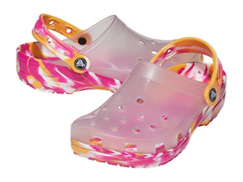 Image of Crocs Unisex Men's and Women's Classic Marbled Tie Dye Clog, Translucent White, 11 US