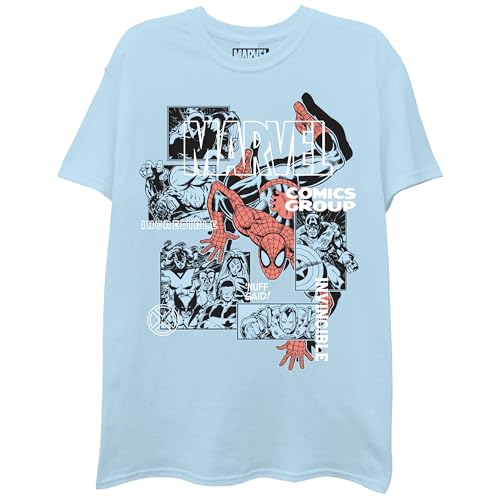 Marvel Men’s Spider-Man & Avengers Super Heroes Collage Men's T-Shirt - Marvel Comics Group Short Sleeve Tee - Adult Unisex