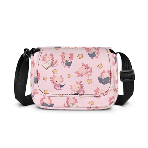 Star Axolotl Book Small Purses for Girls Crossbody Shoulder Bag for Kids Mini Messenger Bags with Zipper Pockets Adjustable Practical Crossbody Bag for Travel