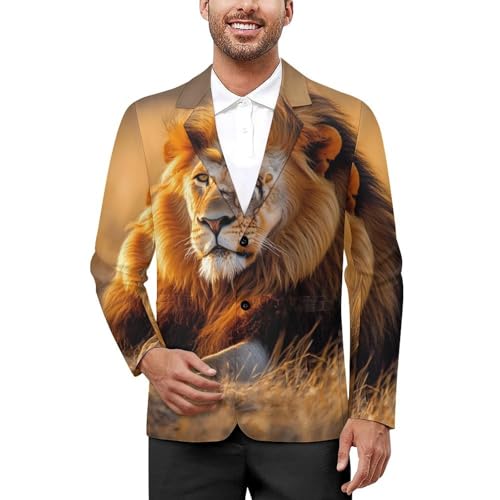 Adult Male Lion Sunset Mens Suit Jacket Lapel Blazers V Neck Button Business Coat Tuxedo for Wedding Party