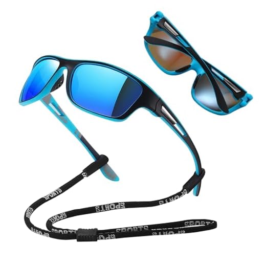 Óculos de sol polarizados masculino feminino retrô com alça para esportes ao ar livre óculos de sol para dirigir, ciclismo, pesca, azul.