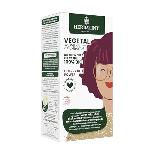Herbatint Vegetal Color Cherry Red Power, Cereza | Coloración Vegetal para Cabello a base de Henna y Hierbas Ayurvédicas, 100% Natural y Orgánica - 100 Gramos