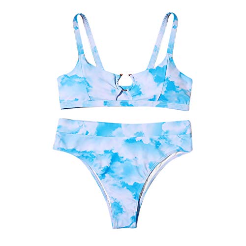 Conjunto de bikini de pecho sexy dividido para mujer Gradient Dos trajes de baño Set, azul celeste, S