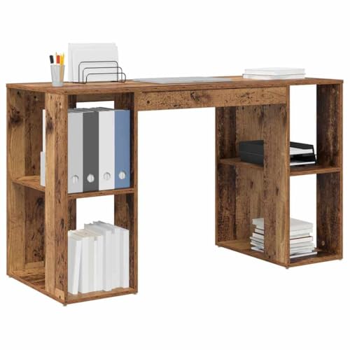 vidaXL Escritorio con Estante Madera Envejecida 130 x 50.5 x 75 cm, Escritorio para casa, Mesa Moderna, estación de Trabajo Resistente, Ahorra Espacio, Estudio con Almacenamiento