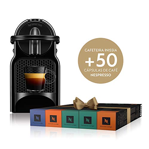 Cafeteira Nespresso Inissia Preta 220V e Seleção Lungos 50 cápsulas de café