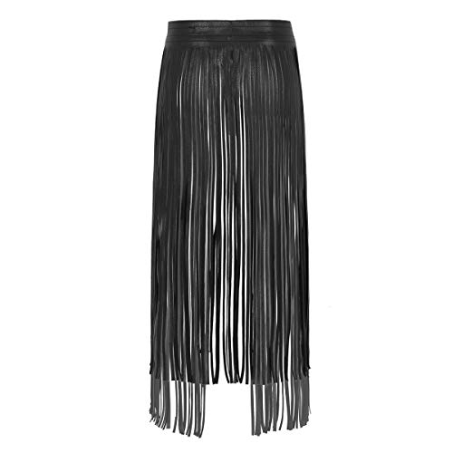 YiZYiF Women Long Fringe Tassel Skirt Belt Punk Cool Faux Leather Double Buckles Waistband for Dance Party Costume2