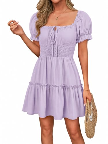 Image of Womens Babydoll Mini Dress Casual Square Neck Short Sleeve Summer Dresses