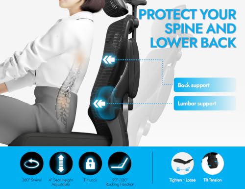 Image of Ergonomic Office Chair: Mesh Desk Chair Comfy with Headrest& Lumbar Support